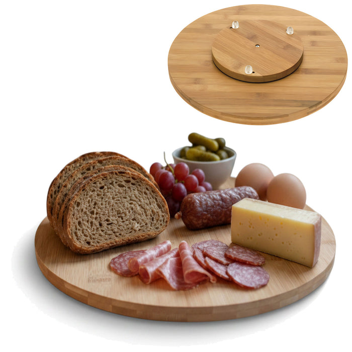KI-generiertes Bild XL Holz Servierplatte Drehteller 35cm Bambus drehbar Drehtablett Drehplatte