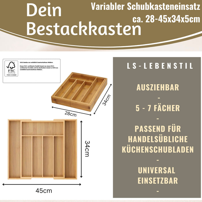KI-generiertes Bild,Holz Schubladeneinsatz Besteckkasten 28-45cm ausziehbar Besteckbox Organizer