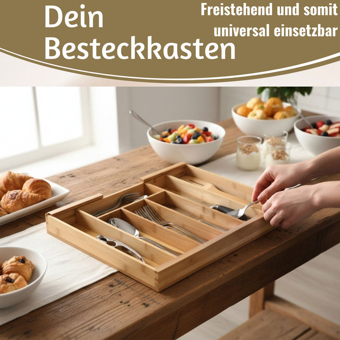 KI-generiertes Bild,Holz Schubladeneinsatz Besteckkasten 28-45cm ausziehbar Besteckbox Organizer