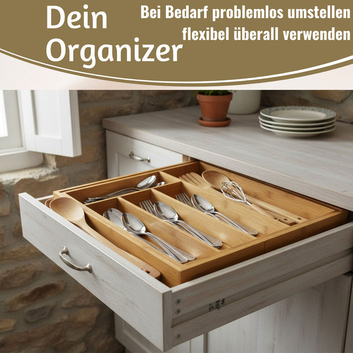 KI-generiertes Bild,Holz Schubladeneinsatz Besteckkasten 28-45cm ausziehbar Besteckbox Organizer