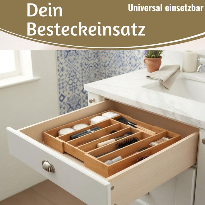 KI-generiertes Bild,Holz Schubladeneinsatz Besteckkasten 28-45cm ausziehbar Besteckbox Organizer