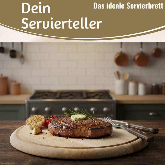 KI-generiertes Bild,Holz Fleischteller Servierteller 25cm Birke Rund Schneidebrett Vesperbrett