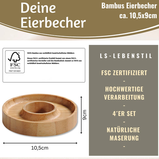KI-generiertes Bild,Holz Eierbecher 4´er Set Bambus Eierhalter Eihalter Dipschale