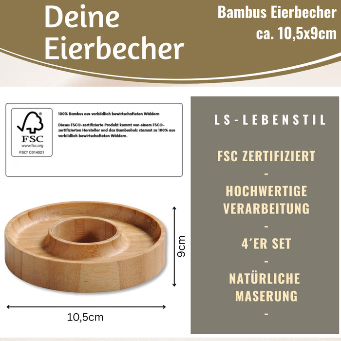 KI-generiertes Bild,Holz Eierbecher 4´er Set Bambus Eierhalter Eihalter Dipschale
