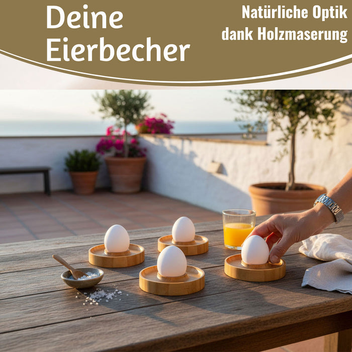 KI-generiertes Bild,Holz Eierbecher 4´er Set Bambus Eierhalter Eihalter Dipschale