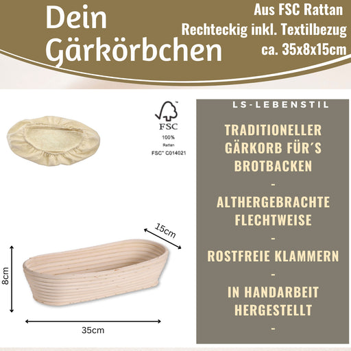 KI-generiertes Bild,Gärkörbchen Gärkorb Oval 35x15x8cm Peddigrohr Brotform Leineneinsatz Brotkorb