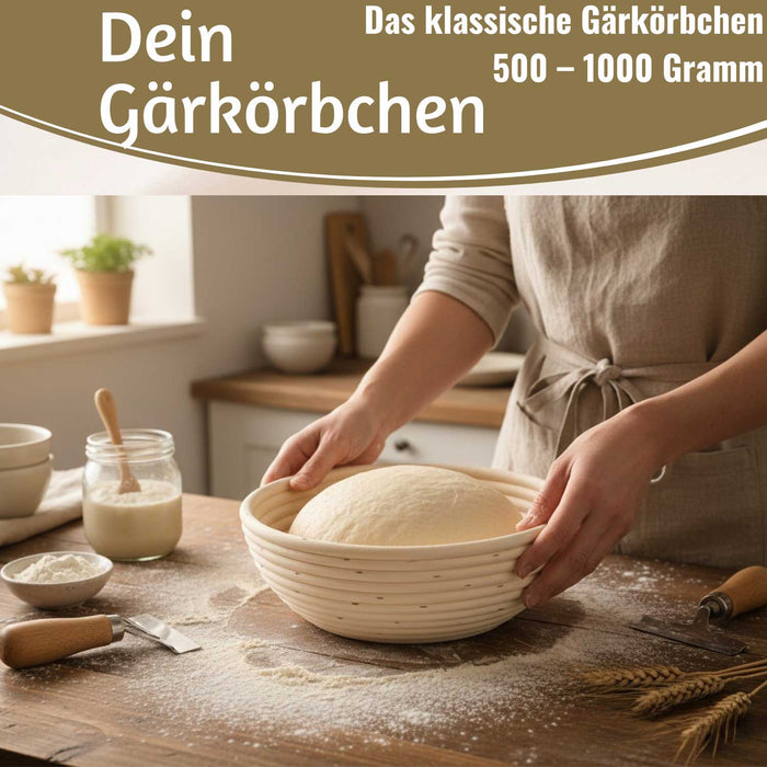 KI-generiertes Bild,Gärkörbchen Gärkorb Rund 22x8cm Peddigrohr Brotform Leineneinsatz Brotkorb