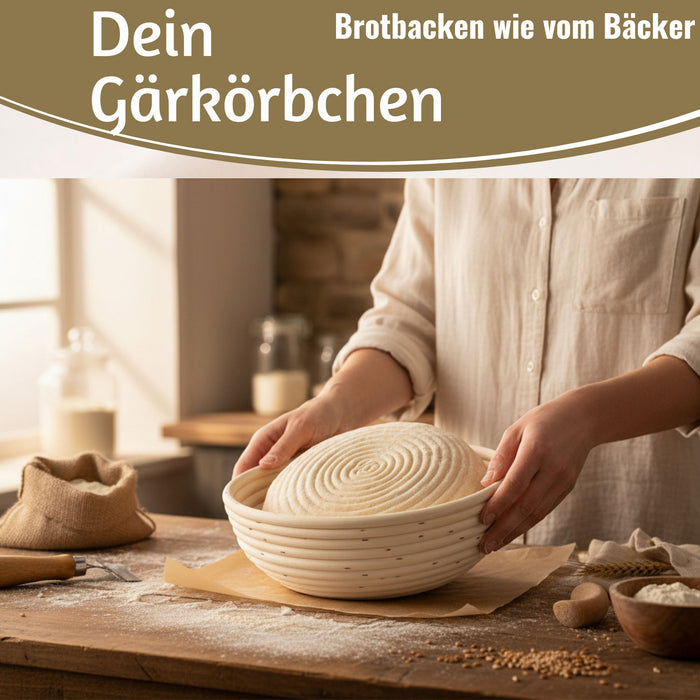 KI-generiertes Bild,Gärkörbchen Gärkorb Rund 25x8cm Peddigrohr Brotform Leineneinsatz Brotkorb