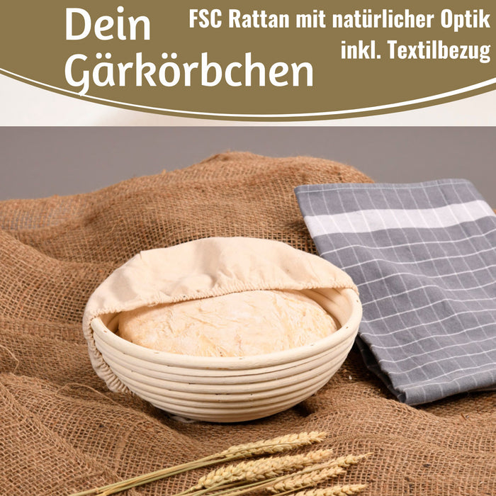 KI-generiertes Bild,Gärkörbchen Gärkorb Rund 25x8cm Peddigrohr Brotform Leineneinsatz Brotkorb
