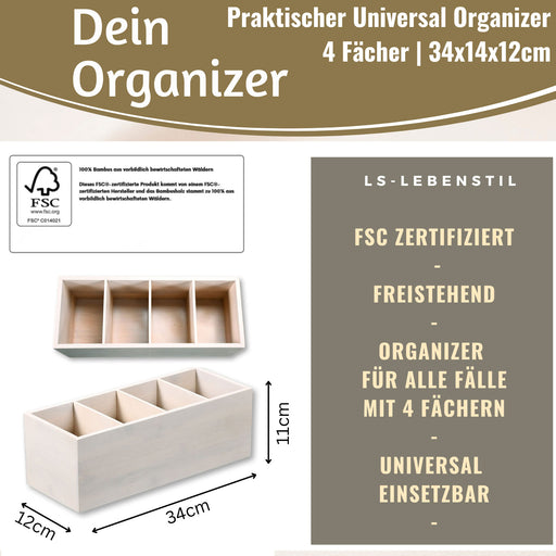 KI-generiertes Bild,XL Landhaus Holz Aufbewahrungsbox 34cm 4 Fächer Cutlery Stiftebox Besteckkorb