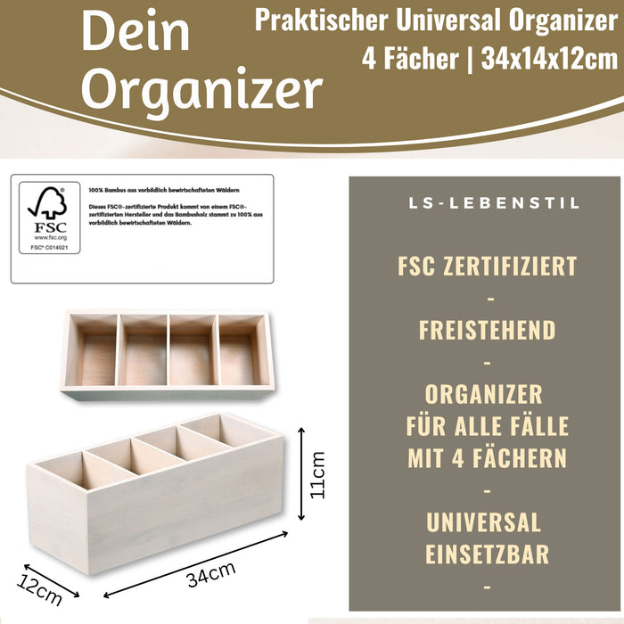 KI-generiertes Bild,XL Landhaus Holz Aufbewahrungsbox 34cm 4 Fächer Cutlery Stiftebox Besteckkorb