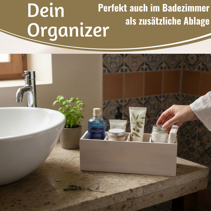 KI-generiertes Bild,XL Landhaus Holz Aufbewahrungsbox 34cm 4 Fächer Cutlery Stiftebox Besteckkorb