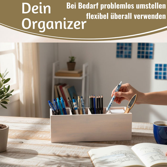 KI-generiertes Bild,XL Landhaus Holz Aufbewahrungsbox 34cm 4 Fächer Cutlery Stiftebox Besteckkorb