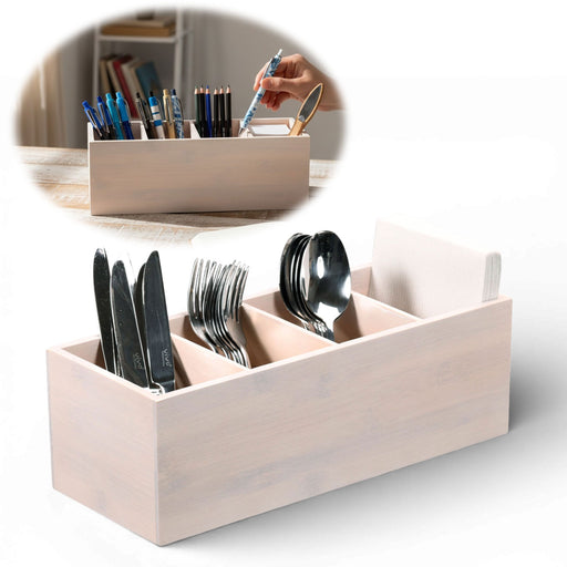 KI-generiertes Bild XL Landhaus Holz Aufbewahrungsbox 34cm 4 Fächer Cutlery Stiftebox Besteckkorb