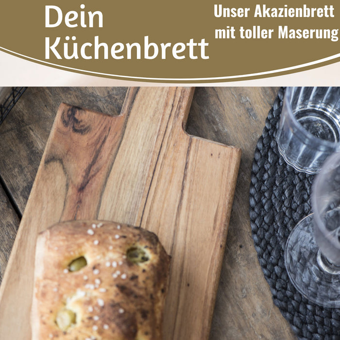 KI-generiertes Bild,Holz Griffbrett Servierbrett 45cm Akazie XL Eckig Schneidebrett Tranchierbrett
