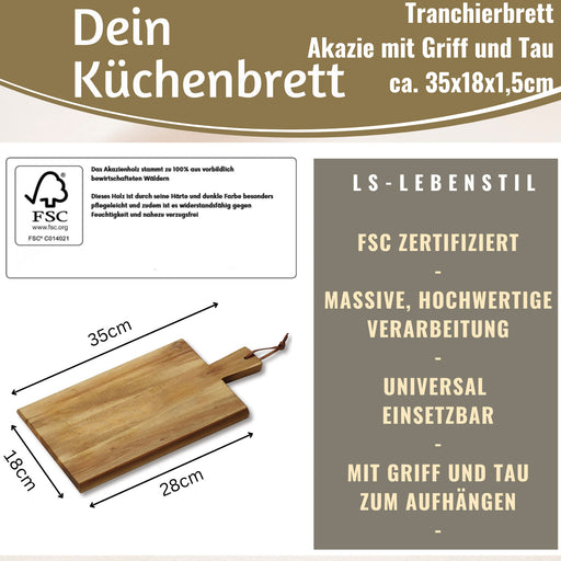 KI-generiertes Bild,Holz Griffbrett Servierbrett 35cm Akazie Eckig Schneidebrett Tranchierbrett