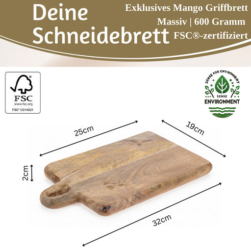 KI-generiertes Bild,Mango Holz Schneidebrett mit Griff 32cm Vesperbrett Tranchierbrett Massiv