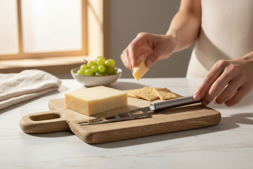 KI-generiertes Bild,Mango Holz Schneidebrett mit Griff 32cm Vesperbrett Tranchierbrett Massiv