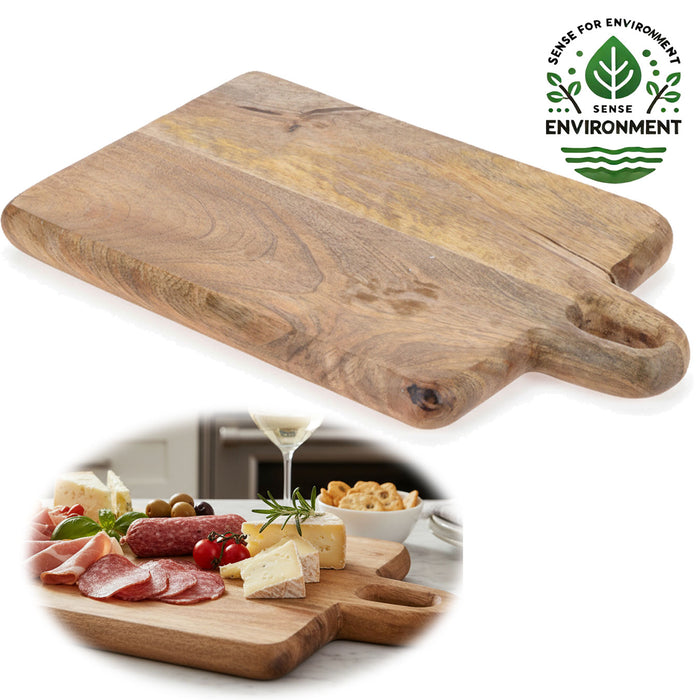 KI-generiertes Bild Mango Holz Schneidebrett mit Griff 38cm Vesperbrett Tranchierbrett Massiv