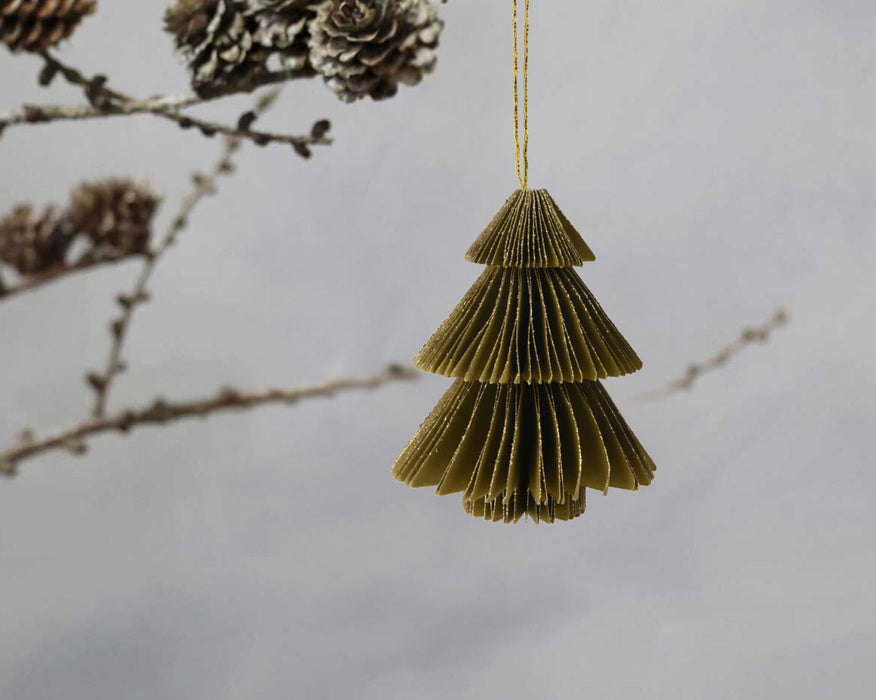 KI-generiertes Bild,3x Papier Tannenbaum Petrol Grün Braun 8cm Deko-Hänger Weihnachten