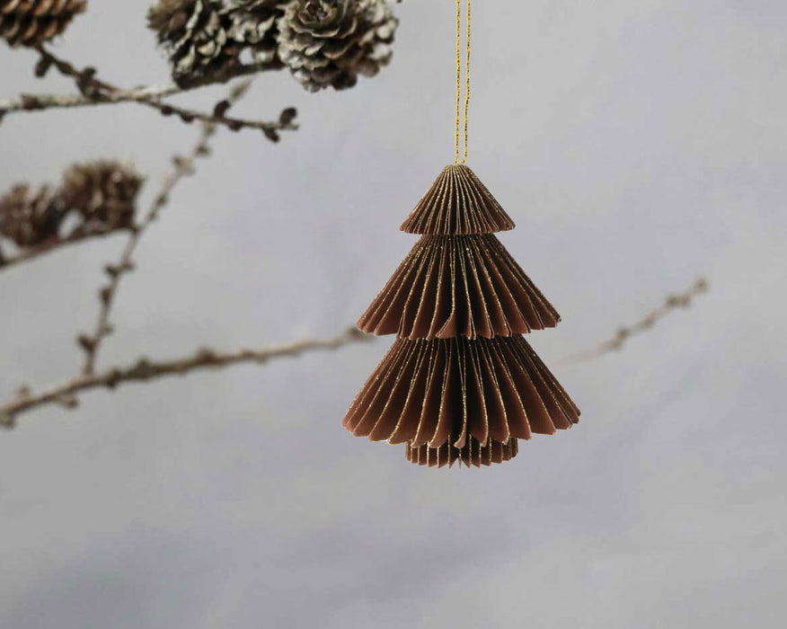 KI-generiertes Bild,3x Papier Tannenbaum Petrol Grün Braun 8cm Deko-Hänger Weihnachten