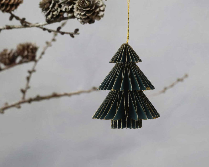 KI-generiertes Bild,3x Papier Tannenbaum Petrol Grün Braun 8cm Deko-Hänger Weihnachten