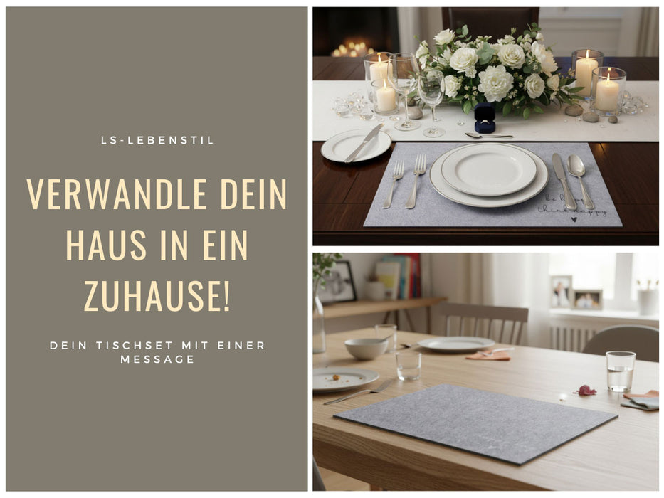 KI-generiertes Bild,2x Filz Tischset Platzset Happy Dunkel-Grau 45cm Rechteckig Platzdeckchen Platzmatte