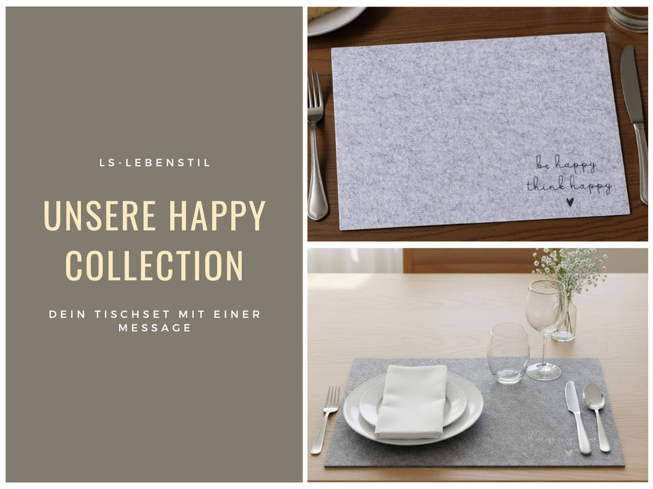 KI-generiertes Bild,2x Filz Tischset Platzset Happy Dunkel-Grau 45cm Rechteckig Platzdeckchen Platzmatte