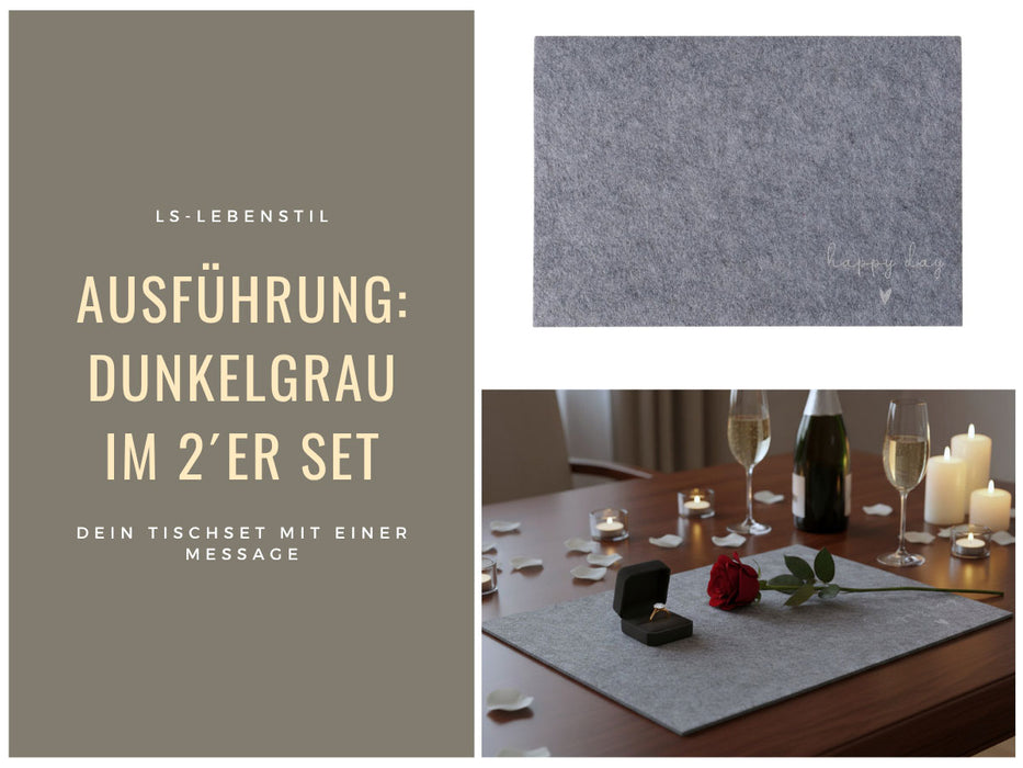 KI-generiertes Bild,2x Filz Tischset Platzset Happy Dunkel-Grau 45cm Rechteckig Platzdeckchen Platzmatte