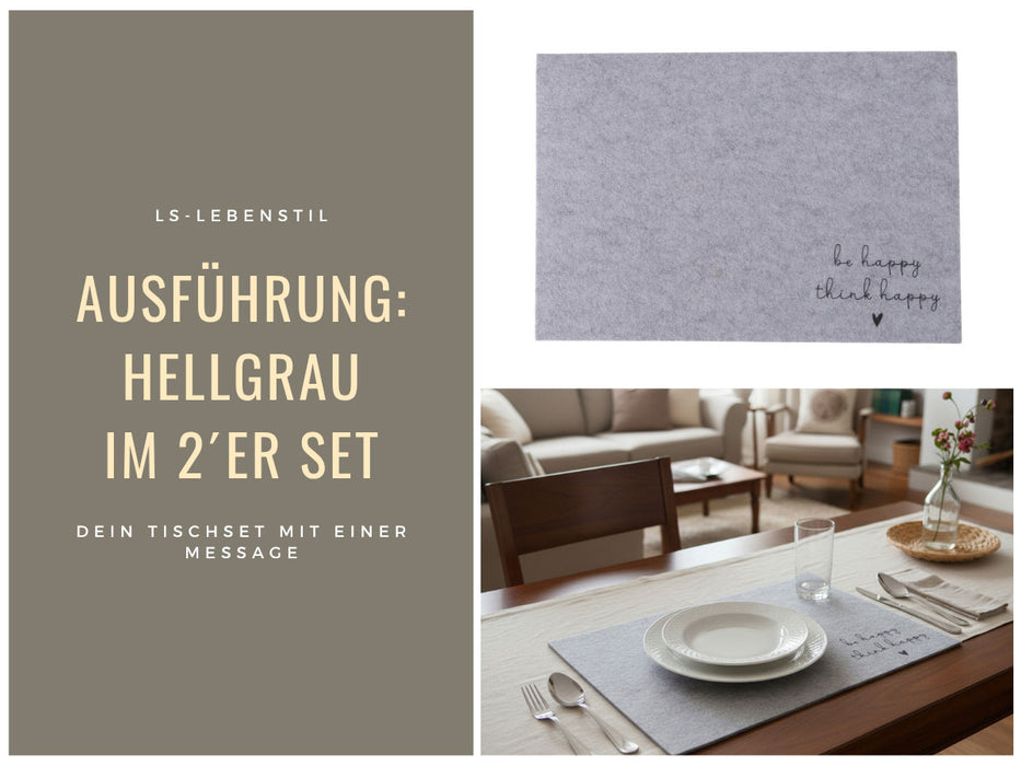 KI-generiertes Bild,2x Filz Tischset Platzset Happy Hell-Grau 45cm Rechteckig Platzdeckchen Platzmatte