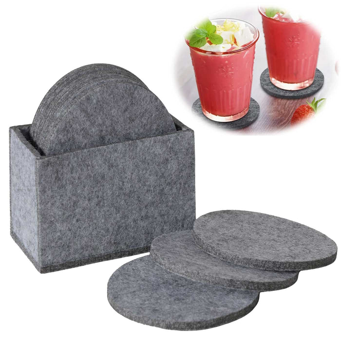 KI-generiertes Bild 10x Filz Glasuntersetzer Grau Rund 10cm mit Box für Gläser Getränke Tassen Deko