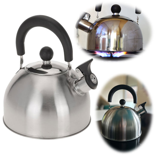 KI-generiertes Bild Edelstahl Flötenkessel 2,5L Camping Wasserkessel Pfeifkessel Teekessel