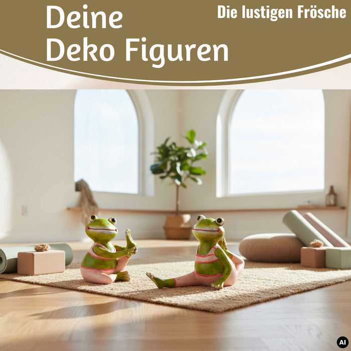 KI-generiertes Bild,2x Yoga Deko-Figuren Frösche Set 8cm Skulptur Gymnastik Feng Shui Deko-Objekt