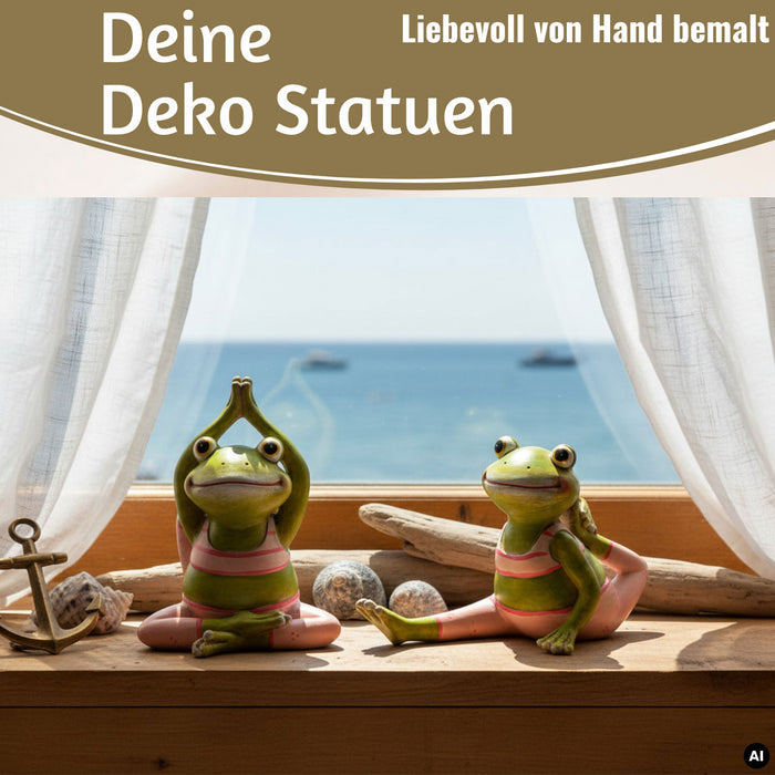 KI-generiertes Bild,2x Yoga Deko-Figuren Frösche Set 8cm Skulptur Gymnastik Feng Shui Deko-Objekt