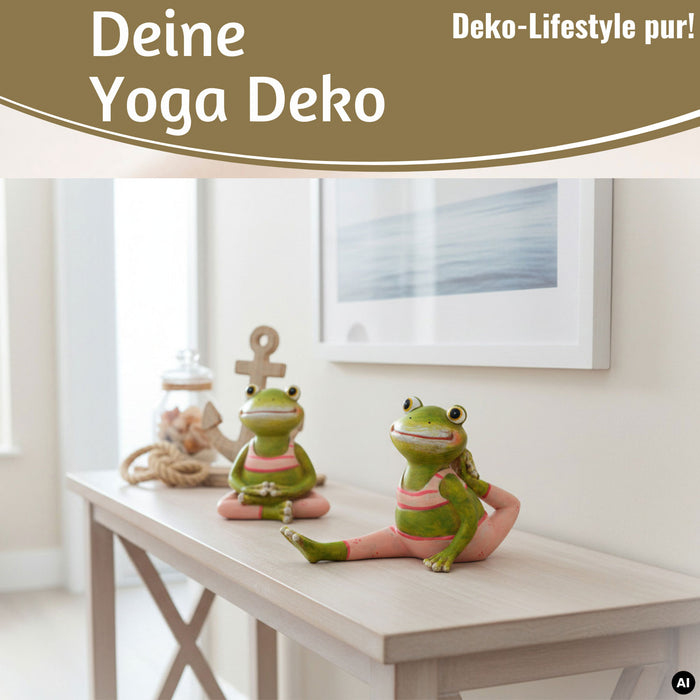 KI-generiertes Bild,2x Yoga Deko-Figuren Frösche Set 8cm Skulptur Gymnastik Feng Shui Deko-Objekt
