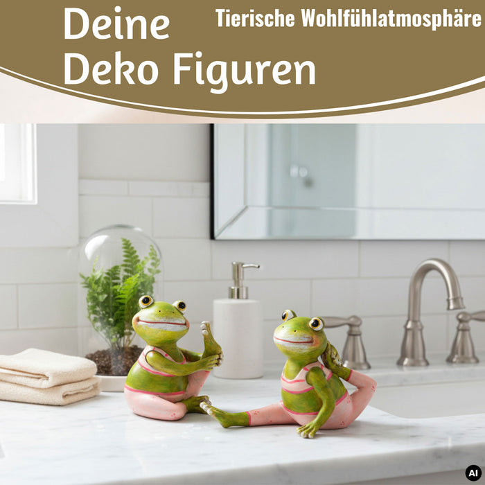 KI-generiertes Bild,2x Yoga Deko-Figuren Frösche Set 8cm Skulptur Gymnastik Feng Shui Deko-Objekt