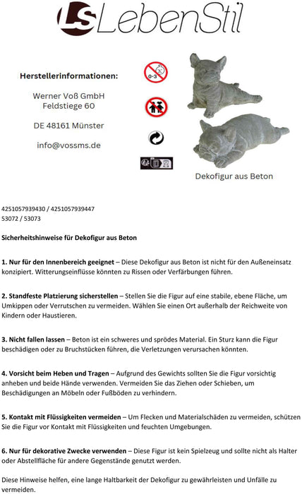 KI-generiertes Bild,Beton Deko Französische Bulldogge Frenchie 25x10cm Grau Weiß Figur Statue Objekt