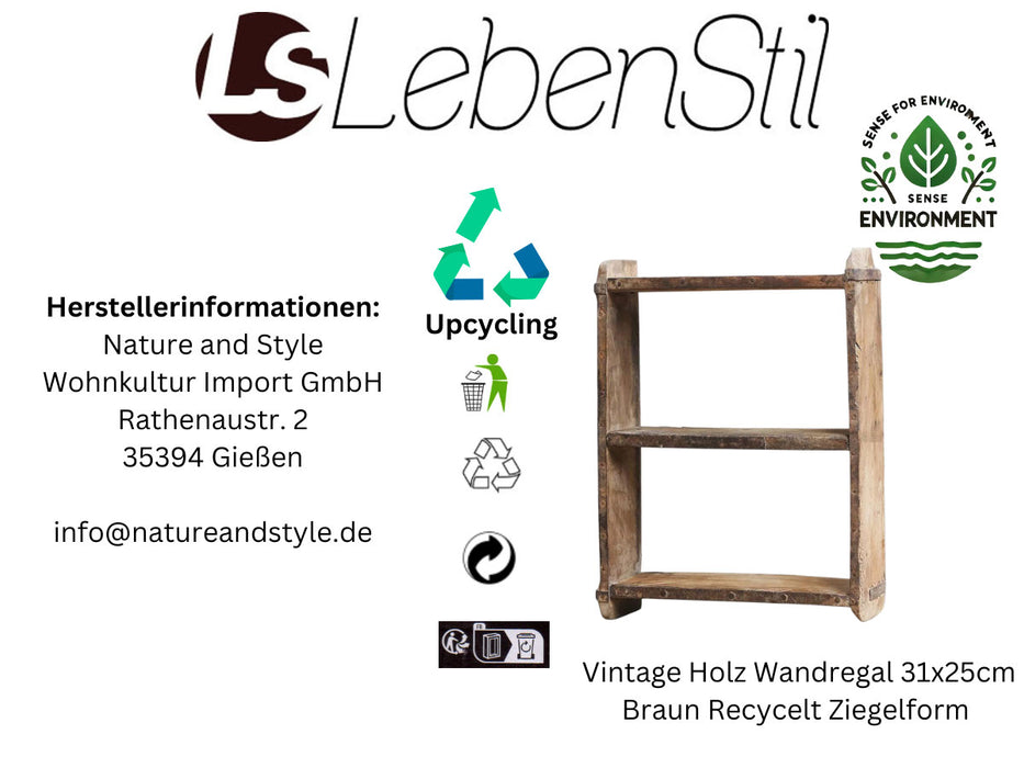 KI-generiertes Bild,Vintage Holz Wandregal 31x25cm Braun Ziegelform Küchenregal Wandboard