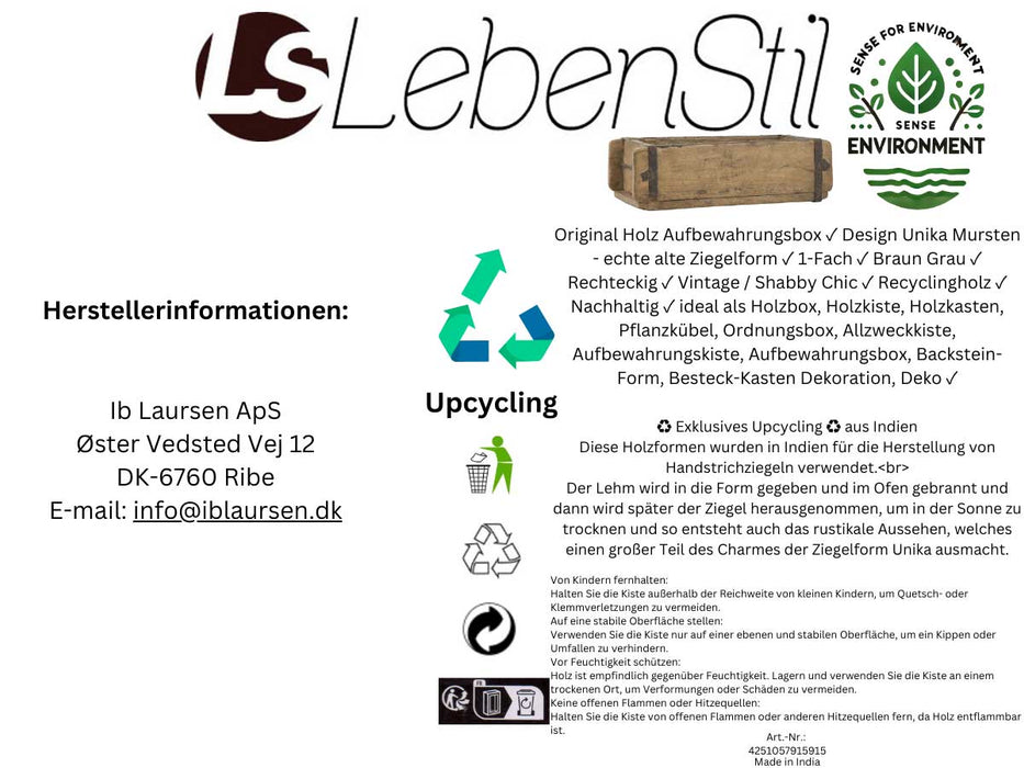 KI-generiertes Bild,Holz Ziegelform 32x16x10cm Unika Braun alte Backsteinform Cutlery Deko