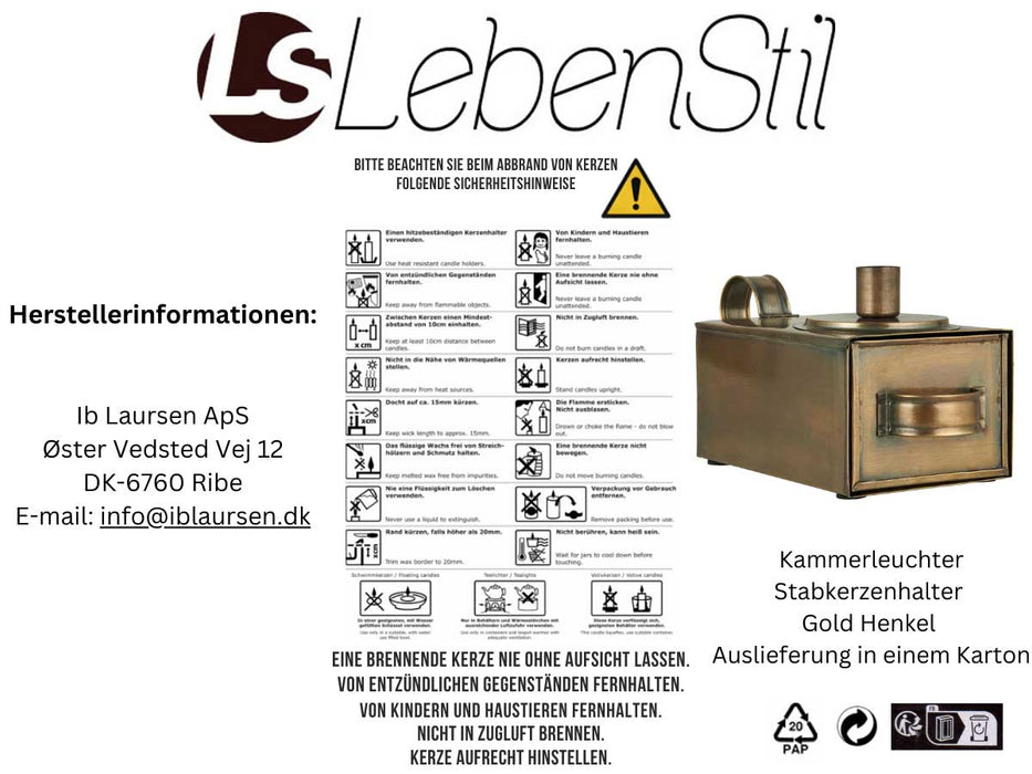 KI-generiertes Bild,IB Laursen Kammerleuchter Gold Henkel 20cm Rund Stabkerzenhalter Kerzenständer