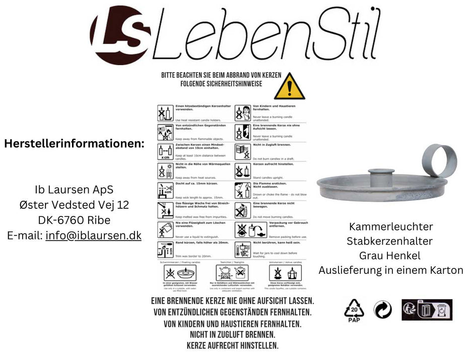 KI-generiertes Bild,IB Laursen Kammerleuchter Grau Henkel 13cm Rund Stabkerzenhalter Kerzenständer