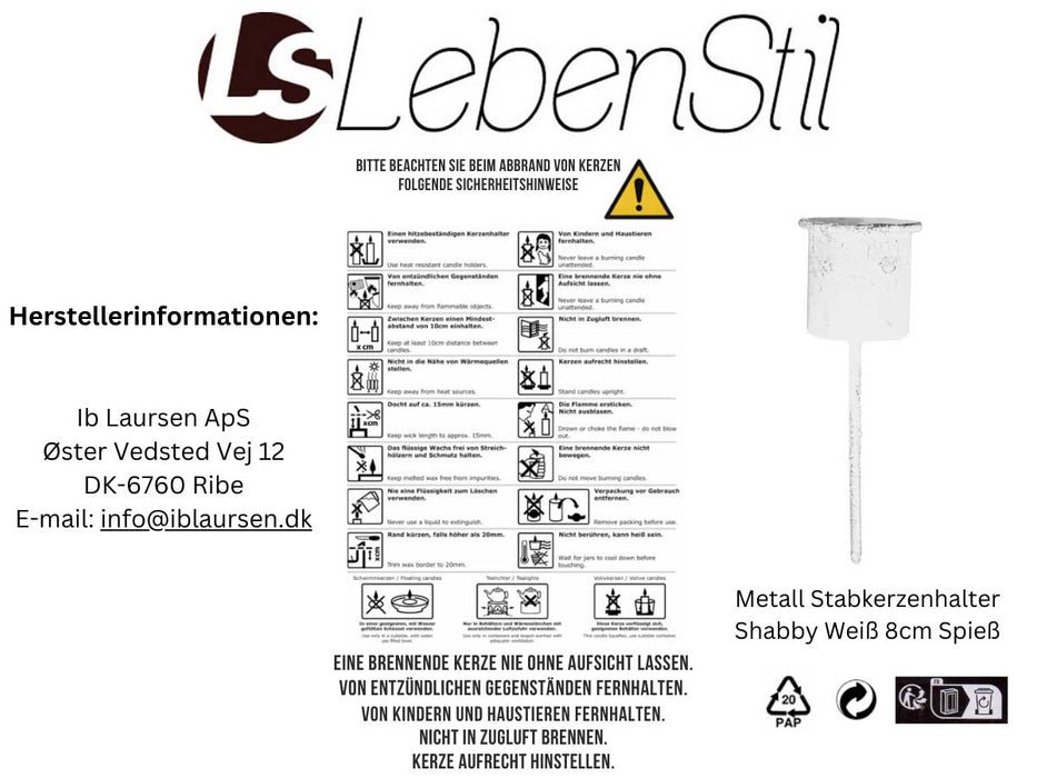 KI-generiertes Bild,IB Laursen Metall Stabkerzenhalter Shabby Weiß 8cm Spieß Kerzenständer Kerzenstecker