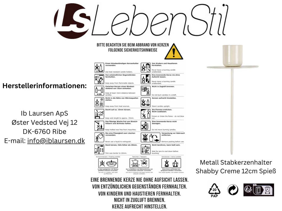 KI-generiertes Bild,IB Laursen Metall Stabkerzenhalter Pastell Creme 12cm Kerzenständer Vasen Flaschen Aufsatz