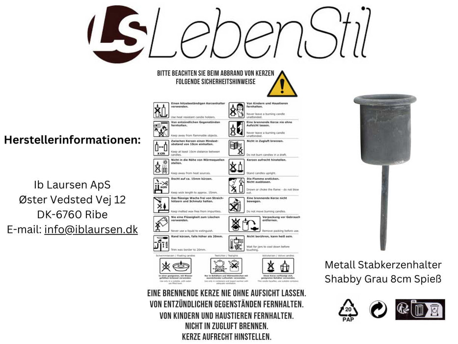 KI-generiertes Bild,IB Laursen Metall Stabkerzenhalter Shabby Grau 8cm Spieß Kerzenständer Kerzenstecker