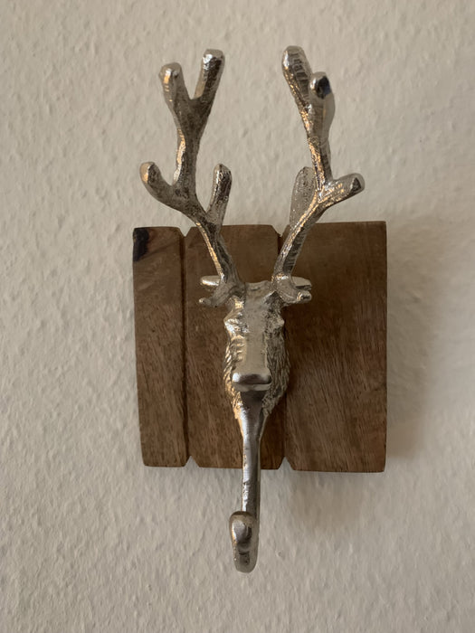 KI-generiertes Bild,2 Garderobenhaken Holz Alu Hirsch-Kopf Braun Set Wandhaken Wand-Garderobe