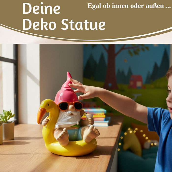 KI-generiertes Bild,XL Deko Figur Gartenzwerg Gelb sitzend 17cm Gnom Skulptur Gartenstatue Statue Objekt