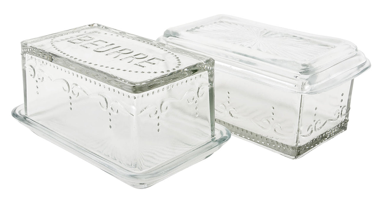 KI-generiertes Bild,Vintage Glas Butterdose 16x10cm 2tlg. Deckel Beurre Butterglocke Butterschale