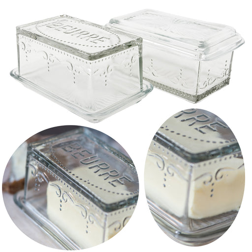 KI-generiertes Bild Vintage Glas Butterdose 16x10cm 2tlg. Deckel Beurre Butterglocke Butterschale