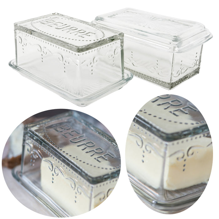 KI-generiertes Bild Vintage Glas Butterdose 16x10cm 2tlg. Deckel Beurre Butterglocke Butterschale