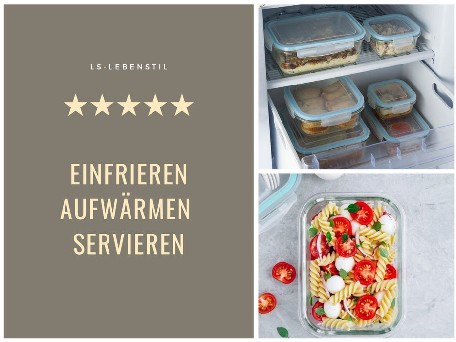 KI-generiertes Bild,Glas Frischhaltedose Cook & Lock 1000ml mit Deckel Lebensmittel Mikrowelle Gefrierbox